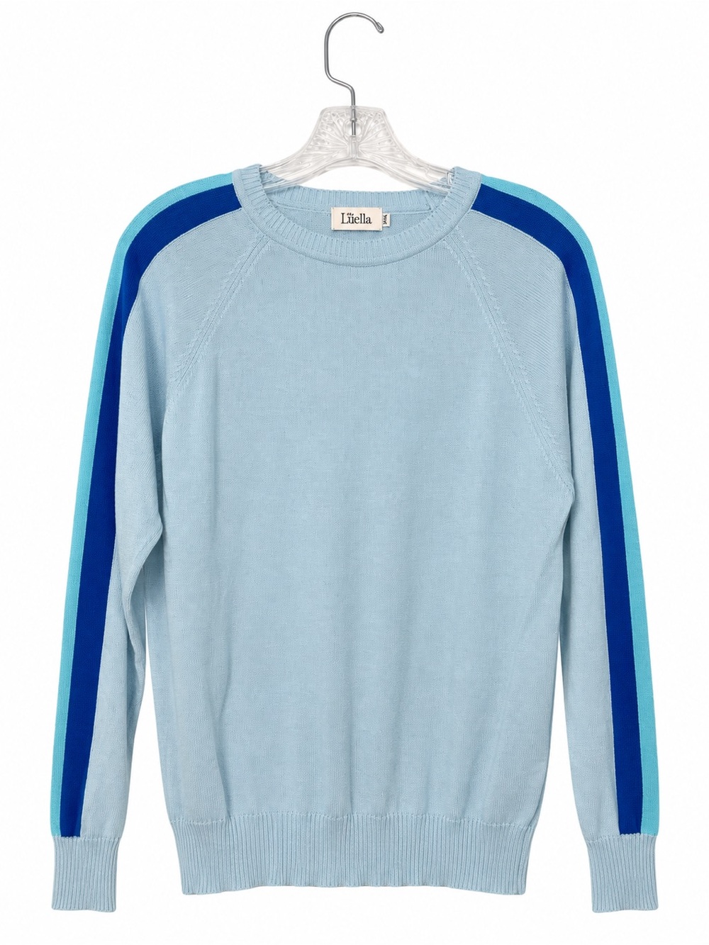 Luella Italian Cotton Colorblock Stripe Sleeve Sweater Blue M